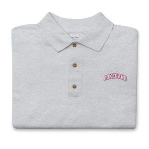 PokeGang Men's Gray Short Sleeve Button Up Pink Logo Sport Polo Shirt Size S